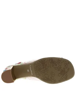 Nu-pieds translucides rouges à talon décroché haut et bijoux multicolores