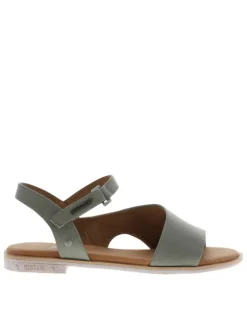 Nu-pieds verts avec un talon plat et une bande auto-agrippante