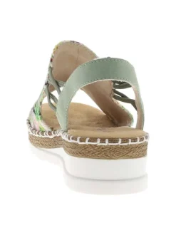 Nu-pieds vert à semelle compensée avec des soufflets élastiqués