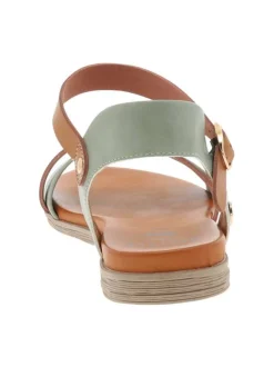 Nu-pieds verts à talon plat et fermeture avec une boucle à ardillon
