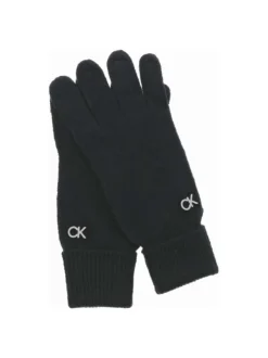 Paire de gants en laine noirs en maille fine avec logos chromés