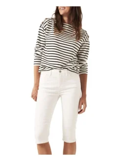 Pantacourt blanc uni en coton coupe slim près du corps et taille haute