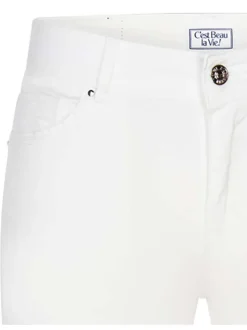Pantacourt Corsaire blanc en coton uni coupe slim