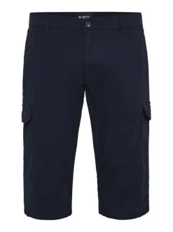 Pantacourt en coton bleu marine uni à taille élastiquée et à coupe slim