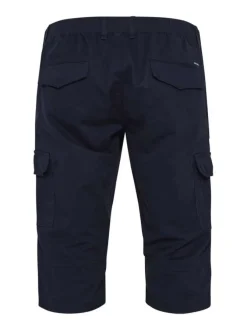 Pantacourt en coton bleu marine uni à taille élastiquée et à coupe slim