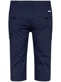 Pantacourt en coton marine uni avec une coupe droite et 6 poches
