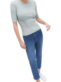 Pantacourt en coton mélangé indigo effet délavé avec une coupe slim
