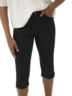 Pantacourt en coton mélangé noir uni pourvu d'une taille intermédiaire