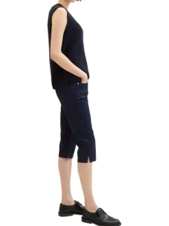Pantacourt Tapered Relaxed en coton marine uni avec une coupe slim