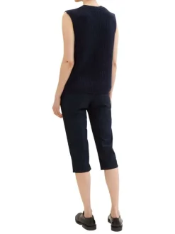 Pantacourt Tapered Relaxed en coton marine uni avec une coupe slim