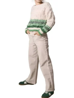 Pantalon 5 poches en coton écru uni avec une coupe droite et des passants