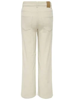 Pantalon 5 poches en coton écru uni avec une coupe droite et des passants