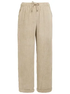 Pantalon beige clair en velours côtelé à coupe droite et taille élastiquée