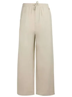 Pantalon beige coupe wide leg pourvu d'une taille élastiquée