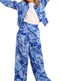 Pantalon bleu à motifs pourvu d'une coupe droite et d'une taille intermédiaire