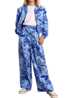Pantalon bleu à motifs pourvu d'une coupe droite et d'une taille intermédiaire