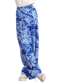Pantalon bleu à motifs pourvu d'une coupe droite et d'une taille intermédiaire