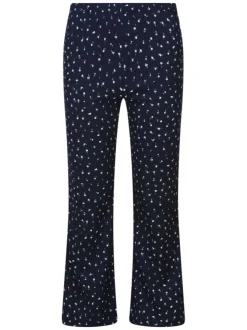 Pantalon bleu marine en crêpe avec un imprimé liberty et une coupe flare
