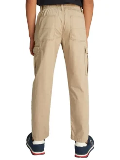 Pantalon Cargo beige uni avec une coupe droite et des passants pour ceinture