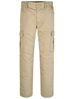 Pantalon Cargo beige uni avec une coupe droite et des passants pour ceinture