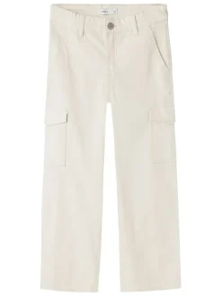Pantalon cargo écru uni avec une coupe droite et 6 poches