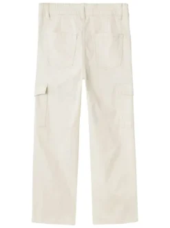 Pantalon cargo écru uni avec une coupe droite et 6 poches