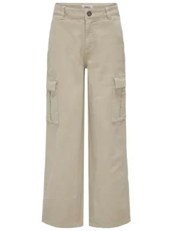 Pantalon Cargo en coton beige uni avec une coupe bootcut et poches aux cuisses