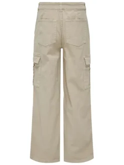 Pantalon Cargo en coton beige uni avec une coupe bootcut et poches aux cuisses