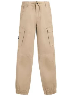 Pantalon cargo en coton beige uni à coupe regular fit et taille élastiquée