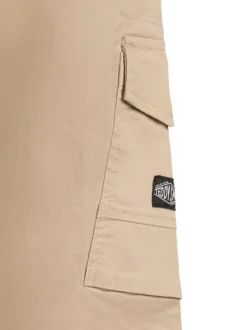 Pantalon cargo en coton beige uni à coupe regular fit et taille élastiquée