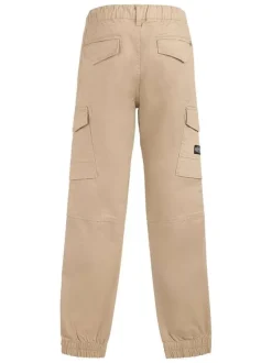 Pantalon cargo en coton beige uni à coupe regular fit et taille élastiquée