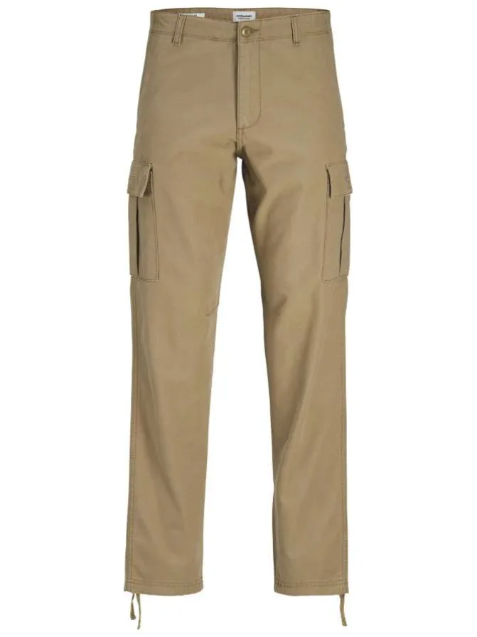 Pantalon cargo en coton biologique beige pourvu de poches plaquées
