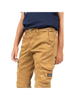 Pantalon Cargo en coton caramel uni avec 2 poches cousues au niveau des genoux
