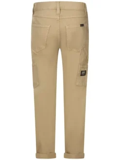 Pantalon cargo en coton camel uni avec une coupe droite et des poches