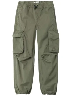 Pantalon cargo en coton kaki uni avec une coupe parachute large