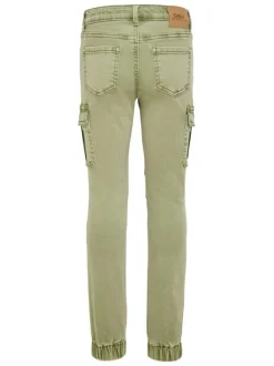 Pantalon Cargo en coton kaki uni avec une coupe slim