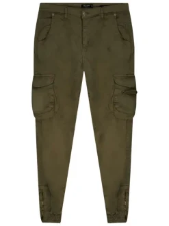 Pantalon cargo en coton kaki à coupe slim avec logo cousu et 6 poches
