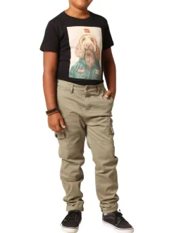 Pantalon Cargo en coton kaki coupe slim avec multiples poches