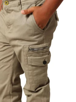 Pantalon Cargo en coton kaki coupe slim avec multiples poches