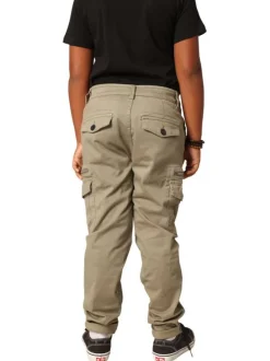 Pantalon Cargo en coton kaki coupe slim avec multiples poches