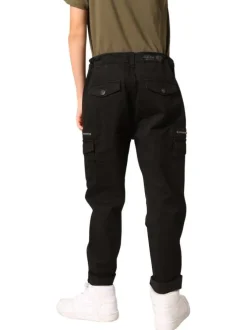 Pantalon Cargo en coton noir coupe slim avec multiples poches