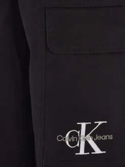 Pantalon cargo en coton noir avec coupe regular fit et ceinture élastiquée