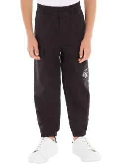 Pantalon cargo en coton noir avec coupe regular fit et ceinture élastiquée