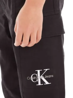 Pantalon cargo en coton noir avec coupe regular fit et ceinture élastiquée