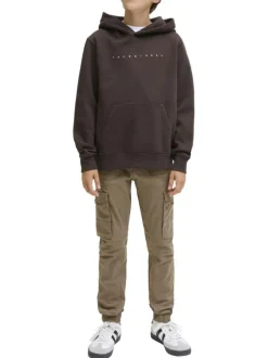 Pantalon cargo en coton taupe à coupe slim pourvu de poches plaquées