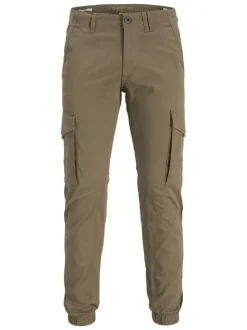 Pantalon cargo en coton taupe à coupe slim pourvu de poches plaquées