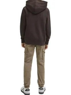 Pantalon cargo en coton taupe à coupe slim pourvu de poches plaquées