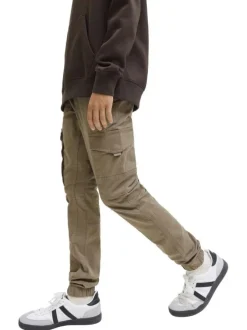 Pantalon cargo en coton taupe à coupe slim pourvu de poches plaquées