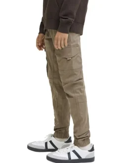Pantalon cargo en coton taupe à coupe slim pourvu de poches plaquées