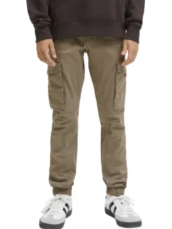 Pantalon cargo en coton taupe à coupe slim pourvu de poches plaquées